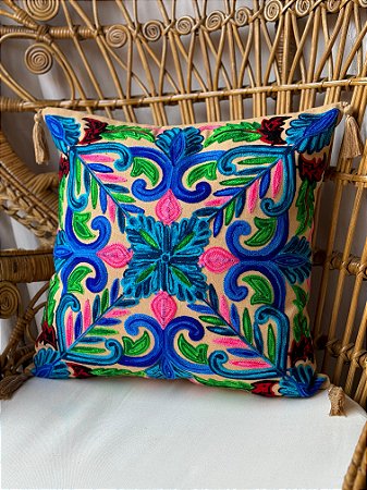 Capa de Almofada Bordada Tassel 45x45 Terracota