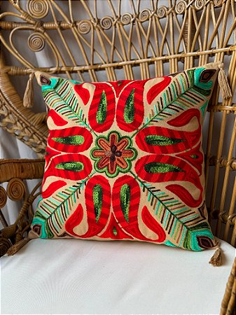 Capa de Almofada Bordada Tassel 45x45 Bege