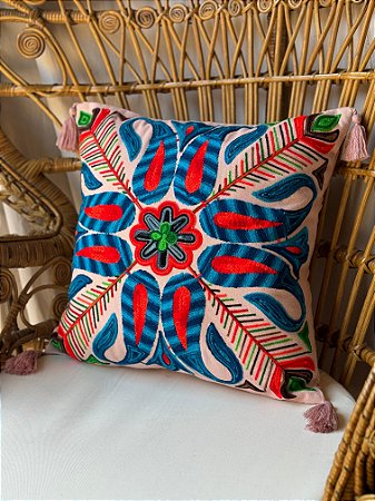 Capa de Almofada Bordada Tassel 45x45 Rosa