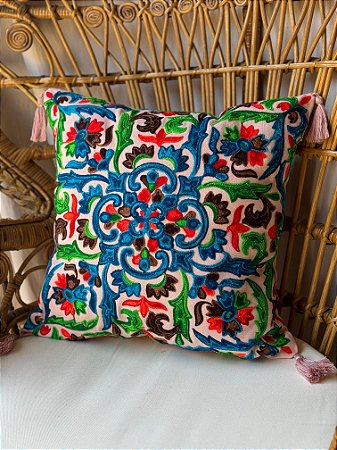 Capa de Almofada Bordada Tassel 45x45 Rosa