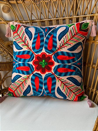 Capa de Almofada Bordada Tassel 45x45 Rosa