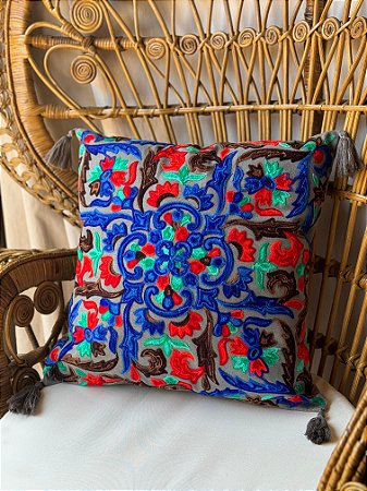 Capa de Almofada Bordada Tassel 45x45 Cinza Escuro