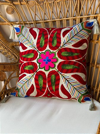 Capa de Almofada Bordada Tassel 45x45 Cinza Claro