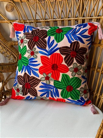 Capa de Almofada Bordada Tassel 45x45 Rosa