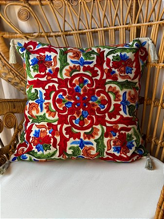 Capa de Almofada Bordada Tassel 45x45 Cinza Claro