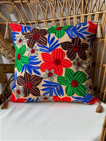 Capa de Almofada Bordada Tassel 45x45 Bege