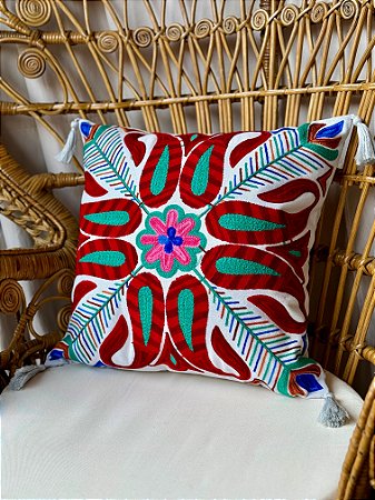 Capa de Almofada Bordada Tassel 45x45 Gelo