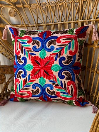 Capa de Almofada Bordada Tassel 45x45 Rosa