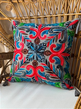 Capa de Almofada Bordada Tassel 45x45 Cinza Escuro