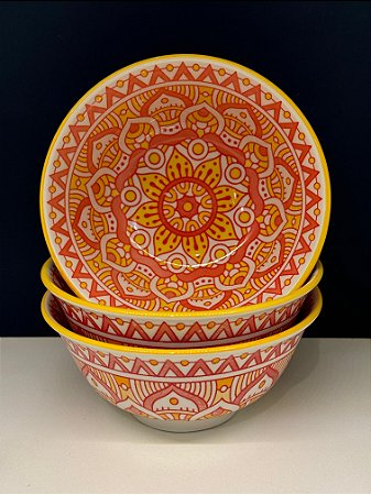 Bowl - Cerâmica - Laranja e Amarelo - Tamanho Médio