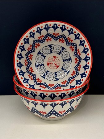 Bowl - Cerâmica - Vermelho e Azul - Tamanho Médio