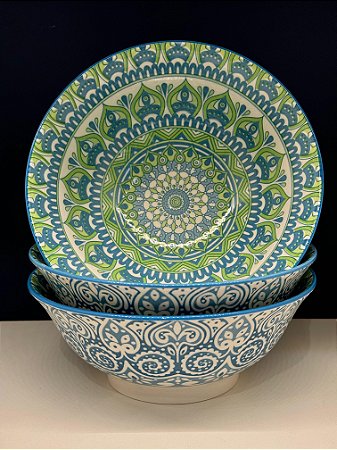 Saladeira - Cerâmica - Azul e Verde - Tamanho Pequeno
