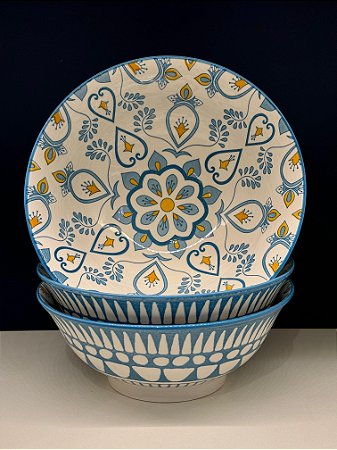 Saladeira - Cerâmica - Azul e Amarelo - Tamanho Pequeno
