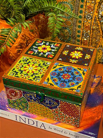 Caixa Decorativa - Porta Joias - Madeira e Azulejo - Pintado á Mão - 22X22