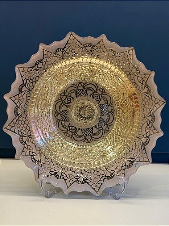 Centro de Mesa em Vitral - Cinza, Preto e Prata - Grande