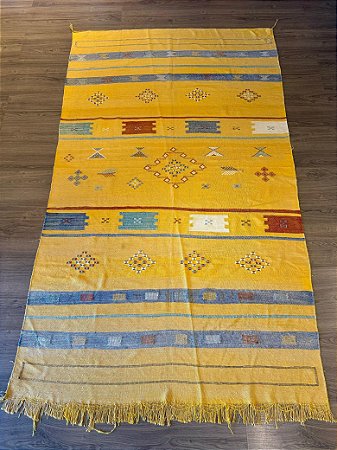 Tapete - Marroquino - Kilim - Artesanal - 2,35 X 1,37MT - Amarelo