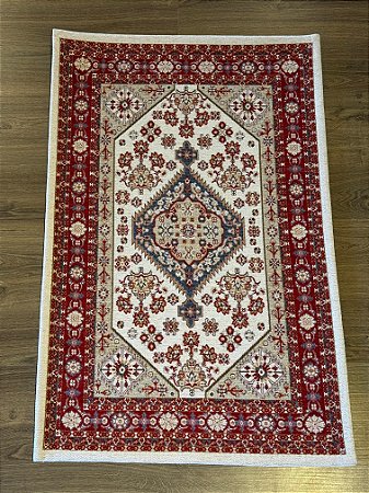 Tapete - Modelo Turco - Vermelho e Bege - 0,90 x 0,60