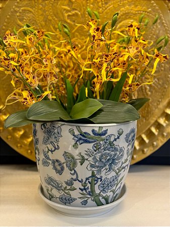 Cachepot em Ceramica - Azul e Verde - 25,5CM