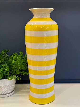 Vaso - Ceramica - Amarelo e Branco