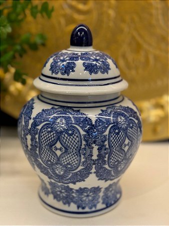 Potiche - Branco, Azul - Ceramica - 20,5cm