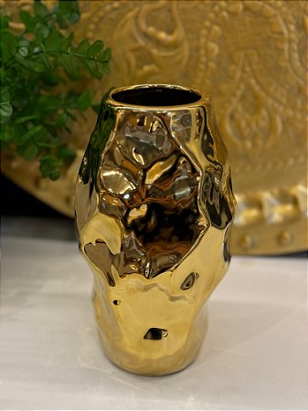 Vaso - Ceramica - Dourado - P