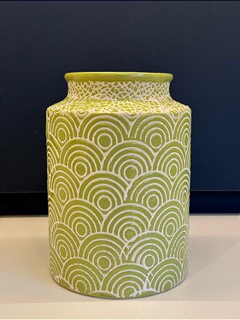 Vaso - Ceramica - Verde e Branco - 21cm