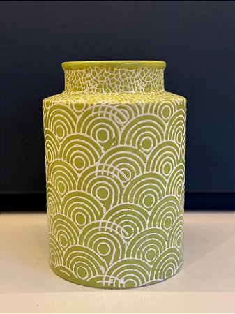 Vaso - Ceramica - Verde e Branco - M