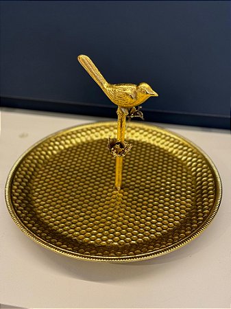 Bandeja - Metal - Dourada - Pássaro