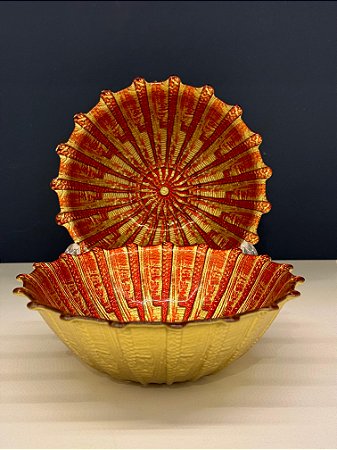 Bowl - Turquia - Vitral - Pintado á mão - Médio - Laranja e Dourado