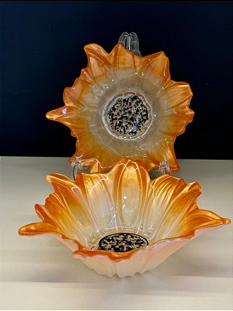 Bowl - Turquia - Vitral - Pintado á mão - Médio - Flor - Laranja