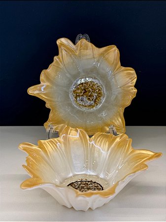 Bowl - Turquia - Vitral - Pintado á mão - Médio - Flor - Dourado