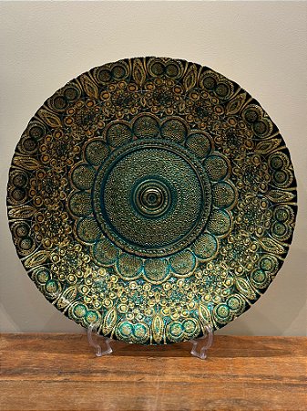 Centro de Mesa em Vitral  - Verde e Dourado - GG