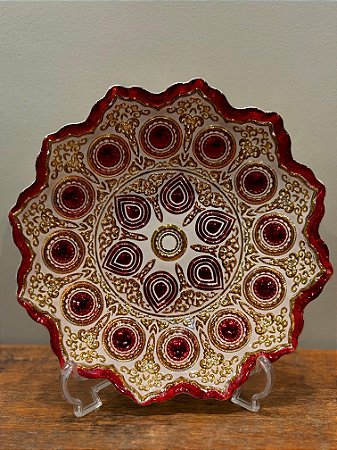 Centro de Mesa em Vitral  - Vermelho, Off White e Dourado - Mini