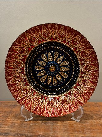 Centro de Mesa em Vitral  - Vermelho, Azul e Dourado - Mini