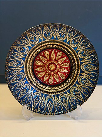 Centro de Mesa em Vitral - Azul, Vermelho e Dourado - Mini