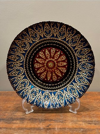 Centro de Mesa em Vitral  - Azul, Vermelho e Dourado - Mini