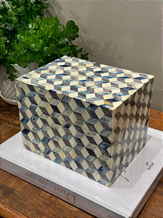 Caixa Decorativa - Osso - Azul Claro e Azul Escuro