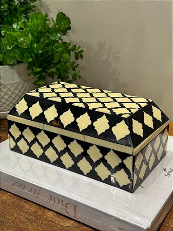 Caixa Decorativa - Osso - Preto e Off White