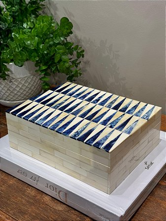 Caixa Decorativa - Osso - Azul e Off White