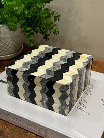 Caixa Decorativa - Osso - Preto e Cinza - M