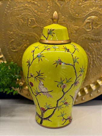 Potiche - Ceramica - Verde - Pássaro - 44CM