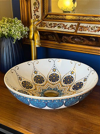 Cuba Sobrepor - Arabesco Turca - Branco, Azul e Dourado