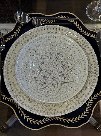 Aparelho de Jantar Turco - Vitral - 24 peças - Branco e Prata