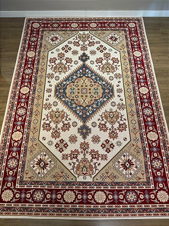 Tapete - Modelo Turco - Vermelho e Bege - 2,0 x 3,0 MT