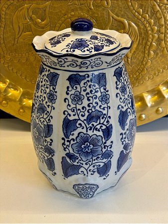 Potiche - Branco, Azul - Ceramica - 29cm