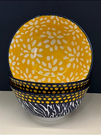 Bowl - Cerâmica - Amarelo e Azul - Tamanho Grande