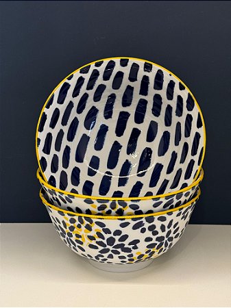 Bowl - Cerâmica - Azul e Amarelo - Tamanho Grande