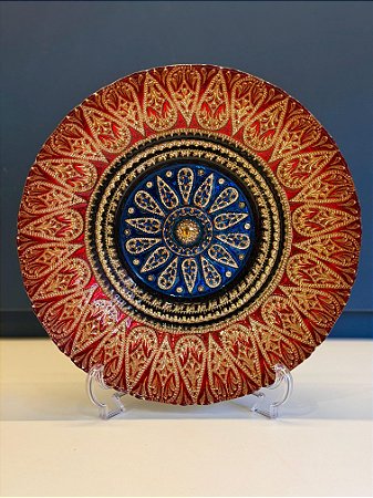 Centro de Mesa em Vitral  - Vermelho, Dourado e Azul  - Médio