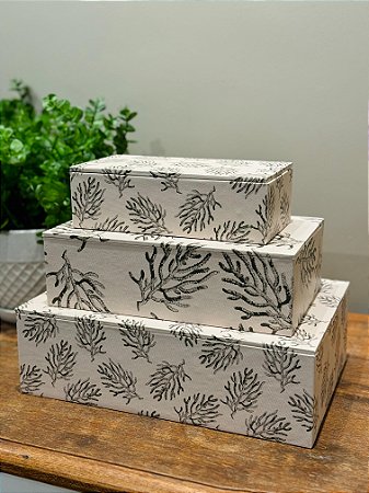 Trio Caixa Decorativa - Porta Joias - Off White e Verde