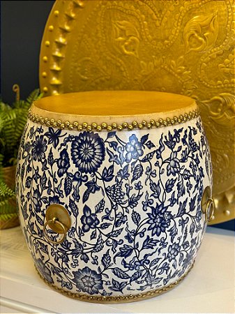 Tamborete - Garden Seat - Pintado à mão - Azul e Branco